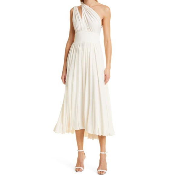 NWOT LA LIGNE One Shoulder Cutout Midi Dress Ivory Size Small Lined Stretch - Picture 1 of 10